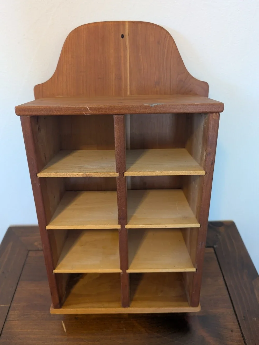 Vintage, solid wood, hanging curio cabinet
